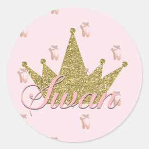Sticker Rond Swan Princess Gold Parties scintillant Couronne An