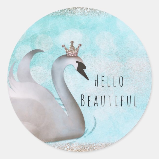 Sticker Rond Swan Princess Parties scintillant Anniversaire Fêt (Devant)