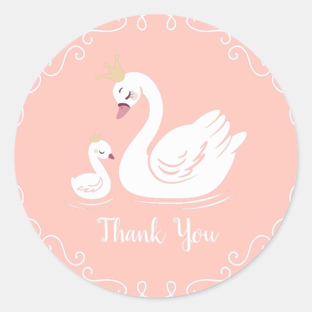 Sticker Rond Swans Baby shower Oiseau avec héritier (Devant)