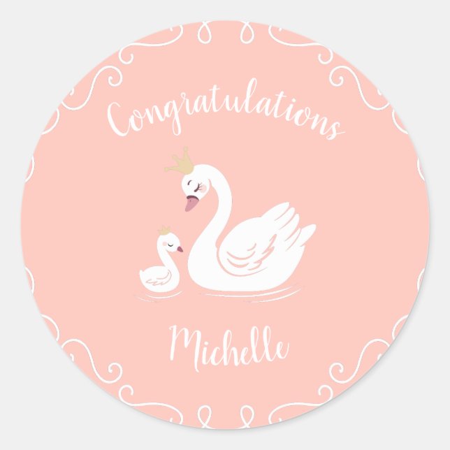 Sticker Rond Swans Baby shower Oiseau avec héritier (Devant)