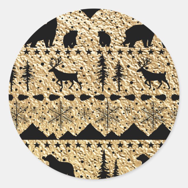 Sticker Rond Sweat nordique Black Winter Animaux Gold (Devant)