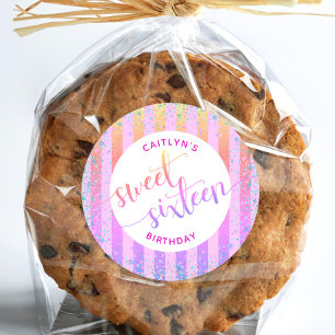 Sticker Rond Sweet 16 anniversaire arc-en-ciel ombre script par