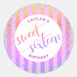 Sticker Rond Sweet 16 anniversaire arc-en-ciel ombre script par