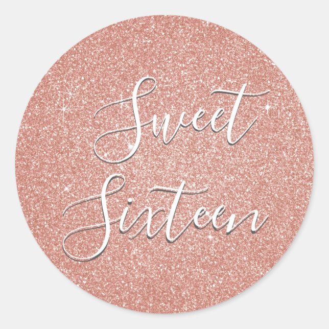 Sticker Rond Sweet 16 Anniversaire Rose Gold Blush Parties scin (Devant)