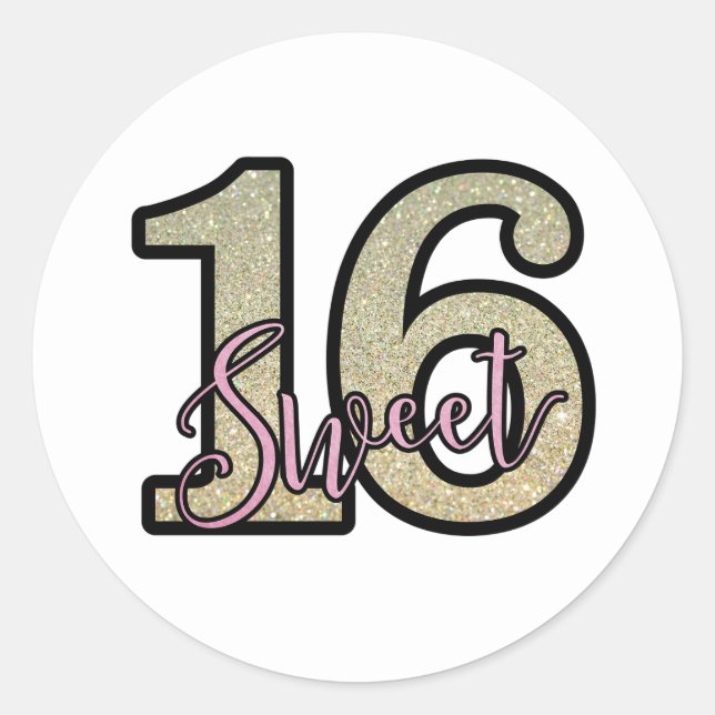 Sticker Rond Sweet 16 autocollant/sceau classique rond (Devant)
