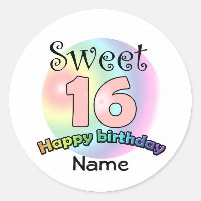 Sticker Rond Sweet 16 (avec nom) (Devant)