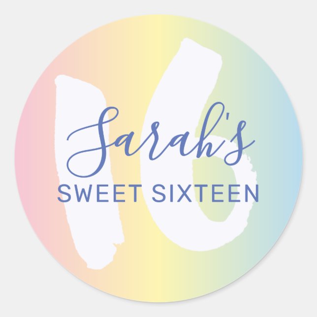 Sticker Rond Sweet 16 Blue Metallic Anniversaire (Devant)