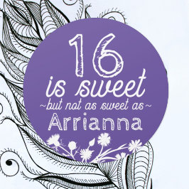 Sticker Rond Sweet 16 Fleurs Violettes, Blanches