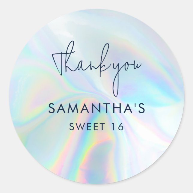 Sticker Rond Sweet 16 Holographie Anniversaire Merci (Devant)
