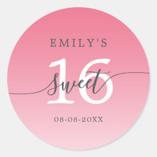 Sticker Rond Sweet 16 Lemonade Rose Ombré Nom personnalisé Date