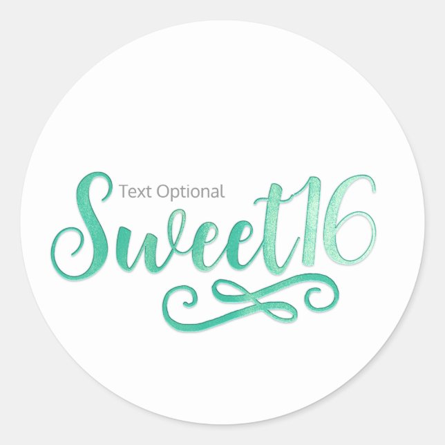 Sticker Rond Sweet 16 Minty Green Anniversaire Fête Favor (Devant)