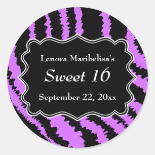 Sticker Rond Sweet 16 Motif Zèbre noir et pourpre