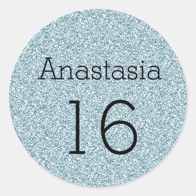 Sticker Rond Sweet 16 Nom Black Blue Silver Parties scintillant (Devant)