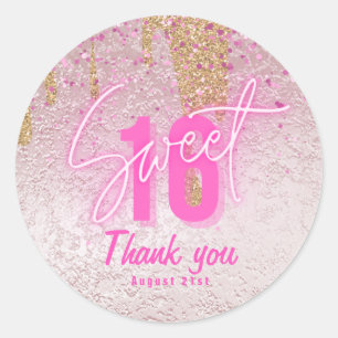 Sticker Rond Sweet 16 Parties scintillant rose Foil Girly Moder