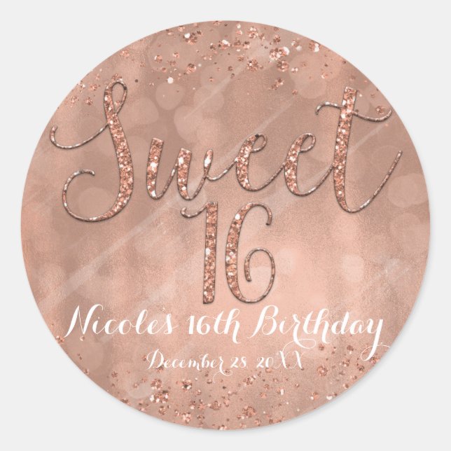 Sticker Rond Sweet 16 Party Rose Rose Gold Glamor Favor (Devant)