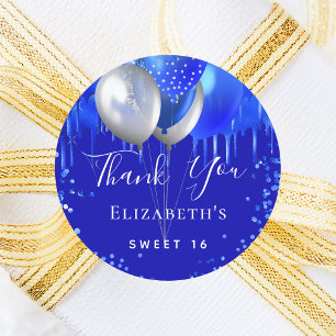 Sticker Rond Sweet 16 royal blue drips name thank you