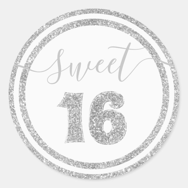 Sticker Rond Sweet 16 Sliver Faux Parties scintillant rayé Anni (Devant)