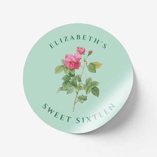 Sticker Rond Sweet 16 Vintage Mint Green Floral