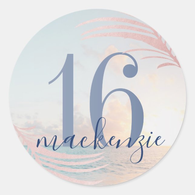 Sticker Rond Sweet 16th Beach Anniversaire Fête Favor (Devant)