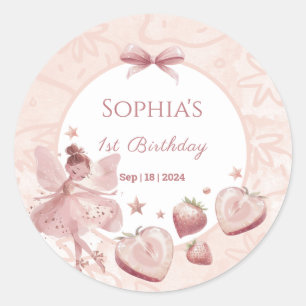 Sticker Rond Sweet As A Strawberry Fairy Girl'Anniversaire Bien
