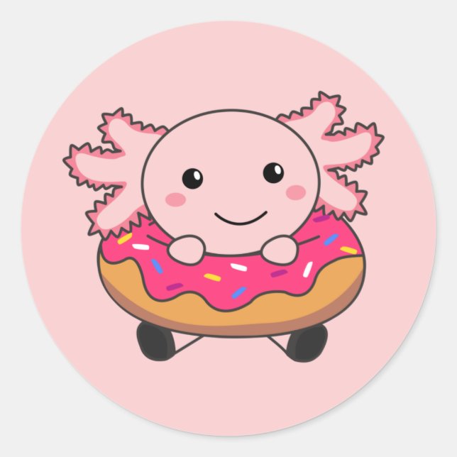 Sticker Rond Sweet Axolotl bonbon Droit Donut rose classique ro (Devant)