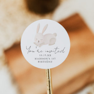 Sticker Rond Sweet Bunny Vous êtes invité Script Premier annive