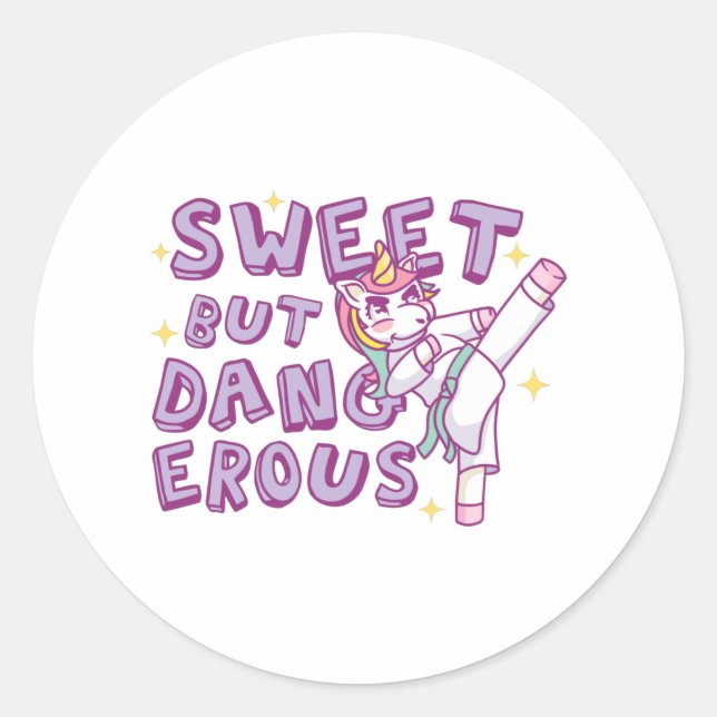 Sticker Rond Sweet but dangerous Karate Unicorn (Devant)