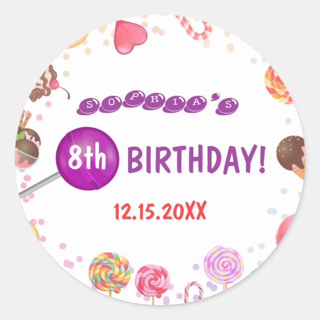 Sticker Rond Sweet Candy Land Anniversaire Crème glacée Fête Do (Devant)