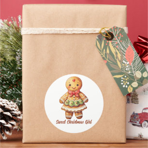 Sticker Rond Sweet Christmas Girl Gingerbread Cookie