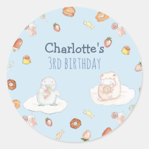 Sticker Rond Sweet Cotton bonbon nuage bébé bleu anniversaire d