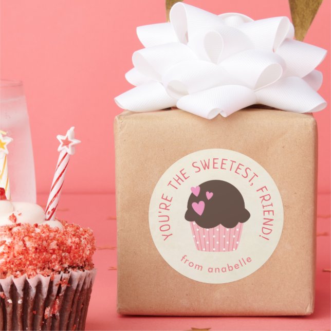Sticker Rond Sweet Cupcake Kids Classe Saint Valentin (Fête)