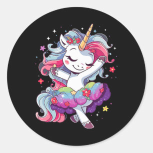Sticker Rond Sweet Dancing Ballerina Unicorn Ballet Unicorn Gir
