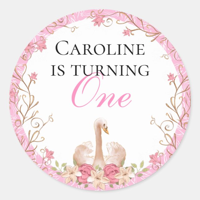 Sticker Rond Sweet Fairytale Swan rose Floral Anniversaire (Devant)