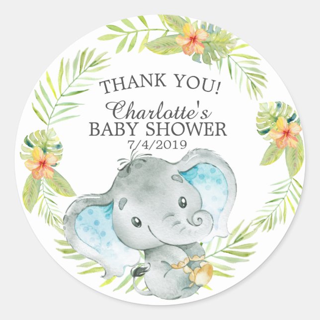 Sticker Rond Sweet Jungle Elephant Baby shower Favor Merci (Devant)