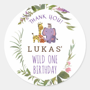 Sticker Rond Sweet Jungle Safari animal 1er anniversaire