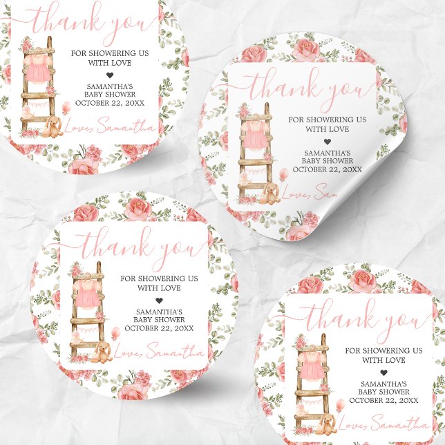 Sticker Rond Sweet Little Girl Boho Baby shower (Pink Boho Clothes Baby Shower Sticker)