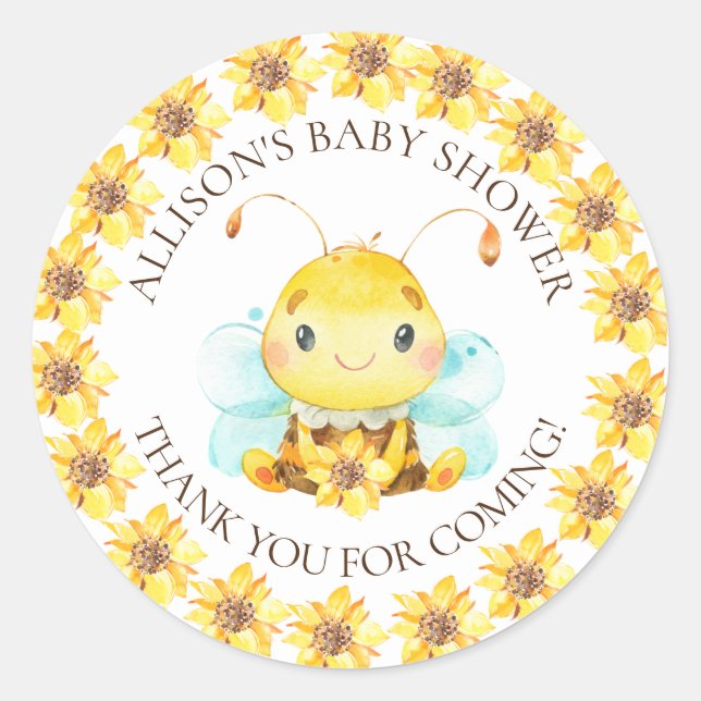 Sticker Rond Sweet Little Honey Bee Baby Douche Merci Clas (Devant)