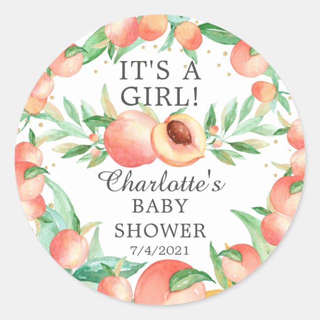 Sticker Rond Sweet Little Peach C'est une fille (Devant)
