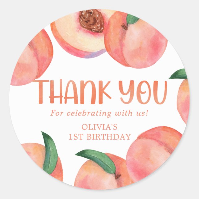 Sticker Rond Sweet Little Peach Merci d'anniversaire (Devant)