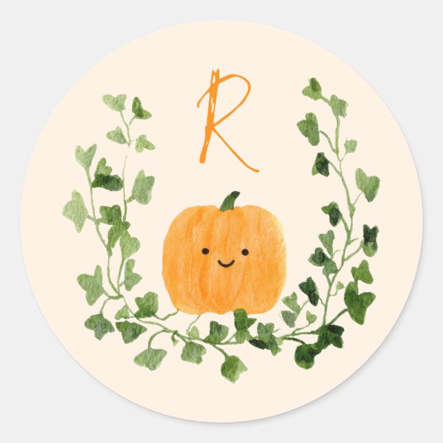 Sticker Rond Sweet Little Pumpkin Cute Monogram Baby Shower (Devant)