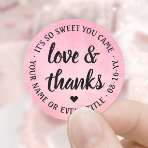 Sticker Rond Sweet Love & Thanks Aquarelle rose & Script noir