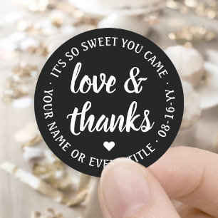 Sticker Rond Sweet Love & Thanks Noir & Blanc Simple Script