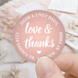 Sticker Rond Sweet Love & Thanks Rose Gold Faux Foil