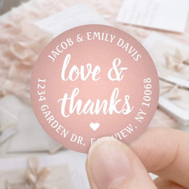 Sticker Rond Sweet Love & Thanks Rose Gold Faux Foil (Créateur téléchargé)
