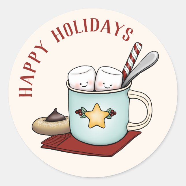 Sticker Rond Sweet Marshmallows en Mug Joyeuses Fêtes Noël (Devant)