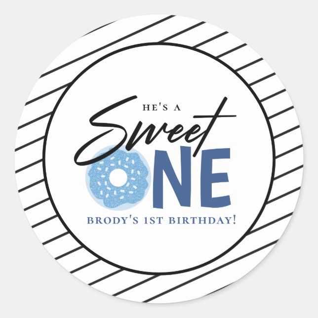 Sticker Rond Sweet One Blue Doughnut 1er anniversaire (Devant)
