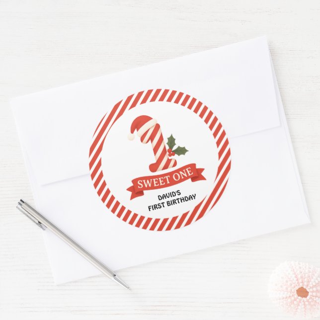 Sticker Rond Sweet One Christmas Premier anniversaire (Enveloppe)