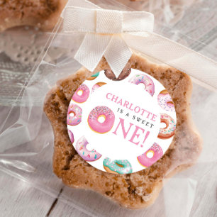 Sticker Rond Sweet One Donut Rose 1er fête d'anniversaire