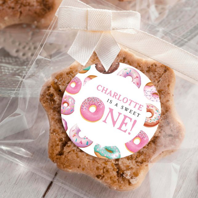 Sticker Rond Sweet One Donut Rose 1er fête d'anniversaire (Créateur téléchargé)