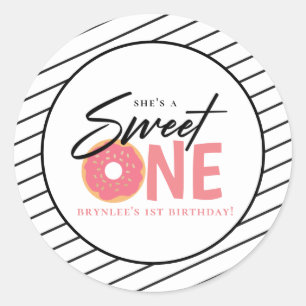 Sticker Rond Sweet One Pink Doughnut 1er anniversaire